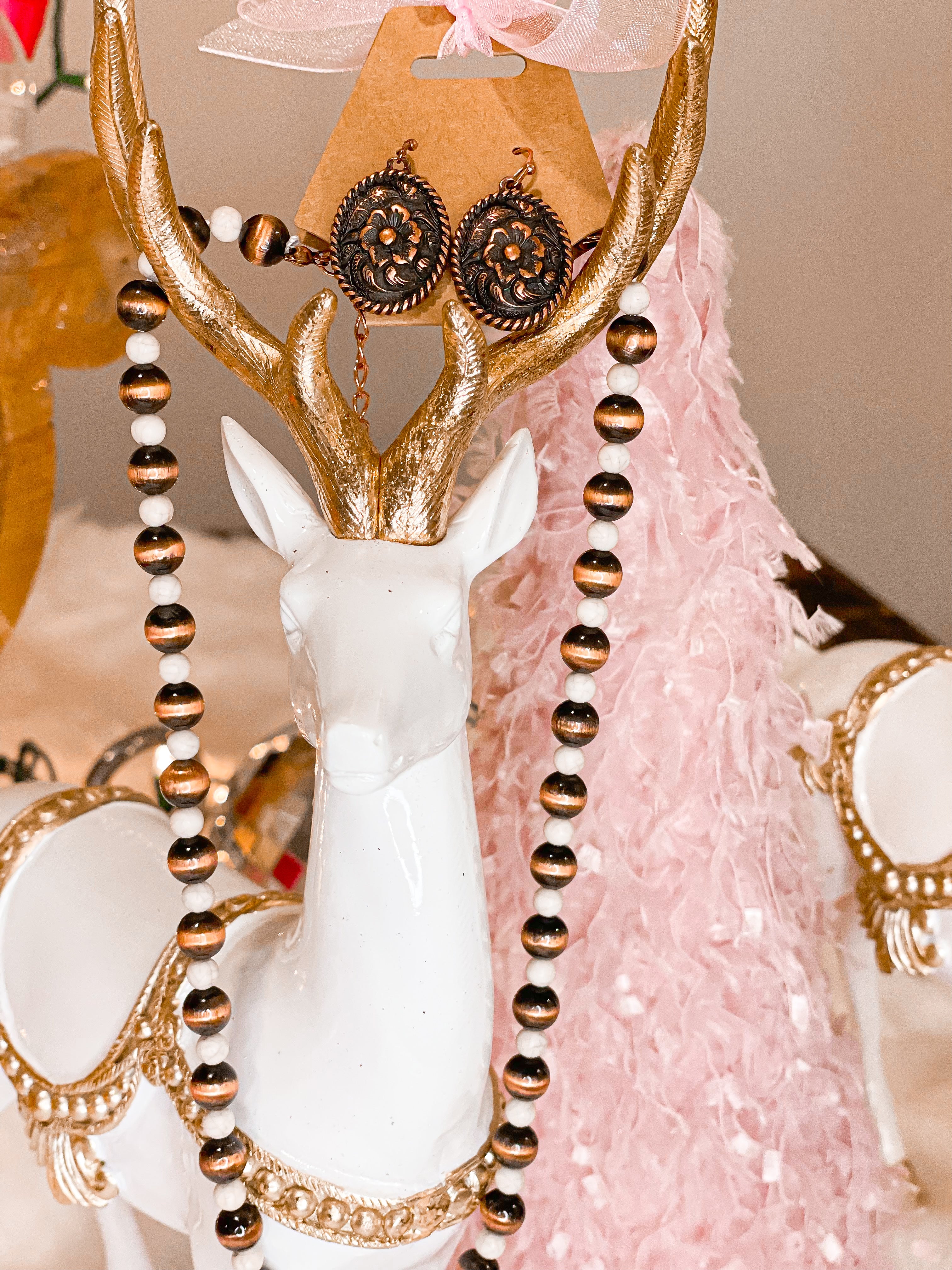 Copper Rose Necklace & Earrings Set