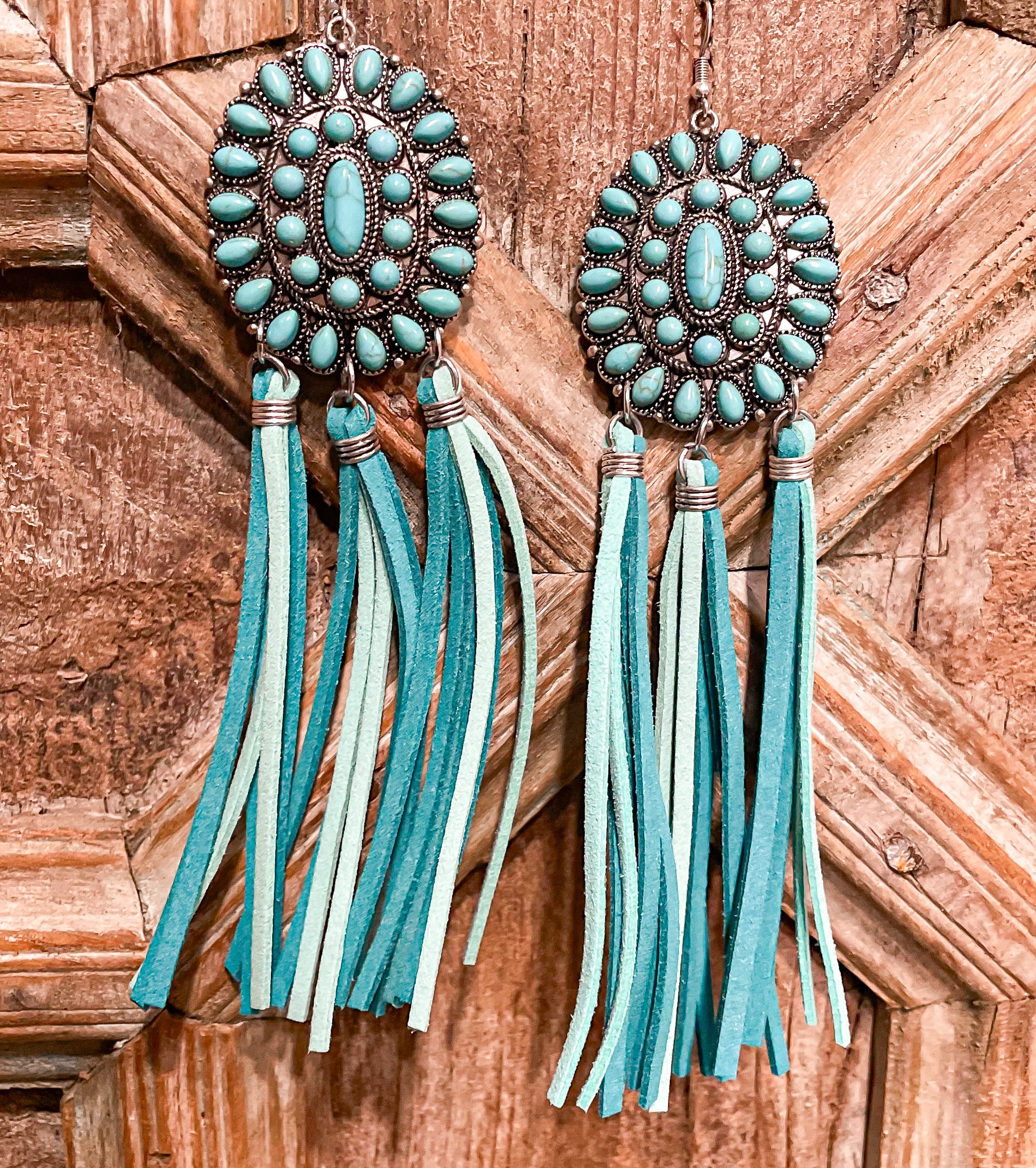 Western Turquoise Concho Tassled Earrings