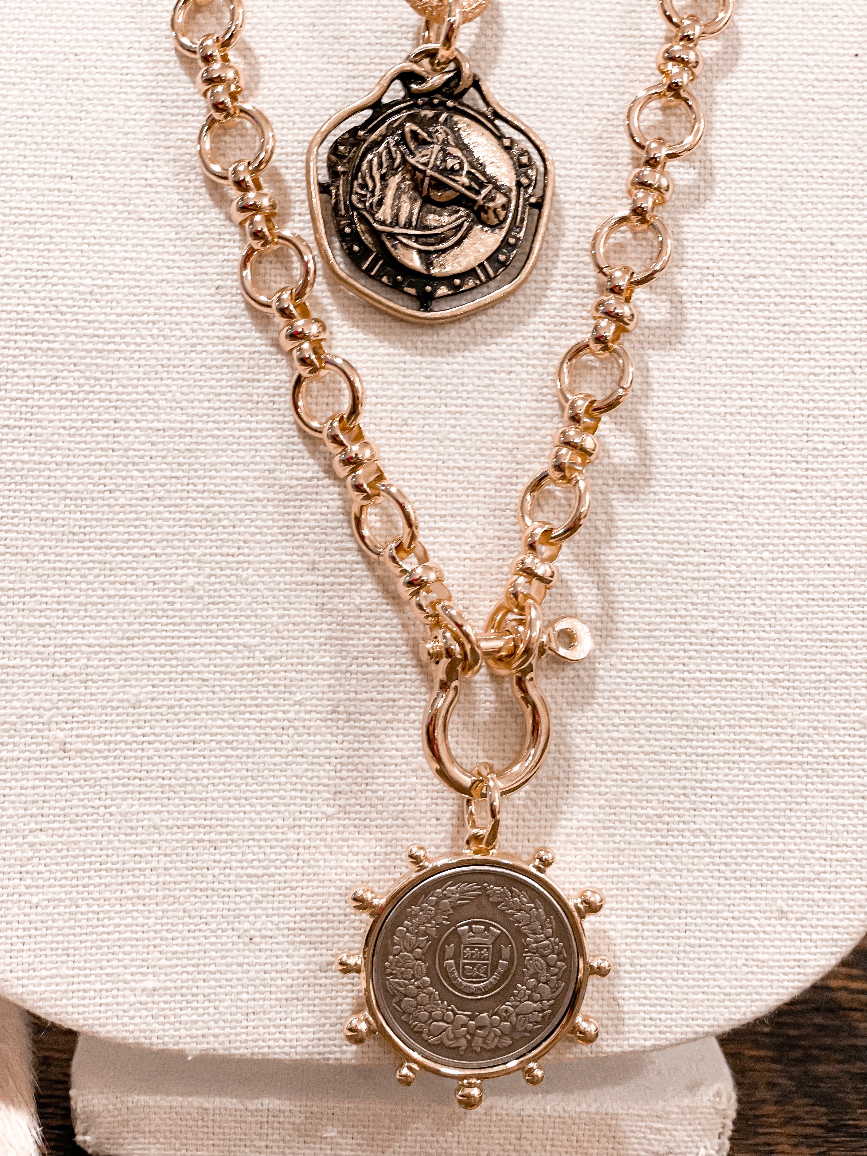 French Coin Medallion Statement Necklace