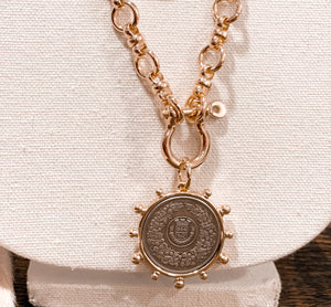 French Coin Medallion Statement Necklace