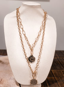 French Coin Medallion Statement Necklace