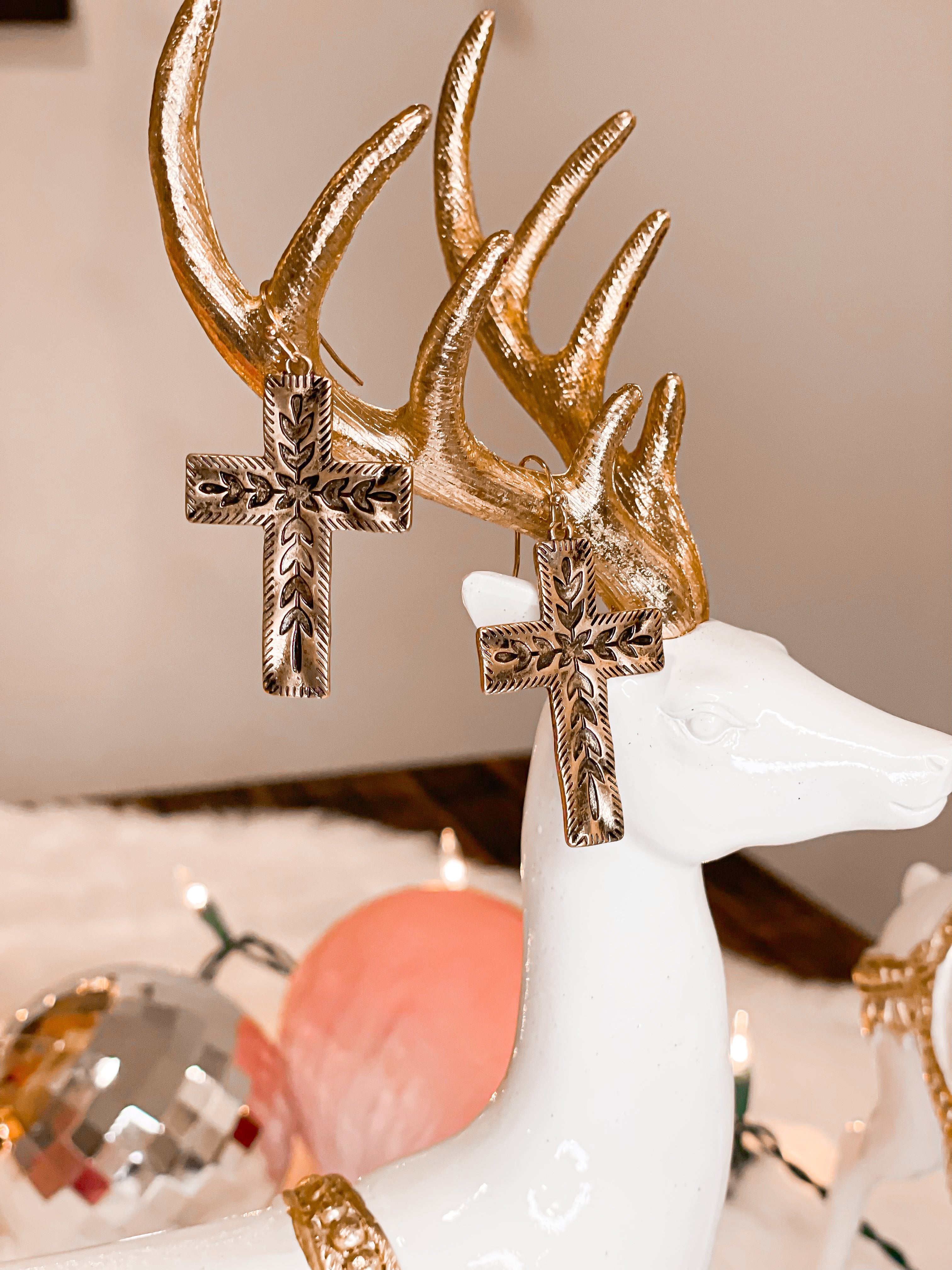 Antique Gold Cross Earrings