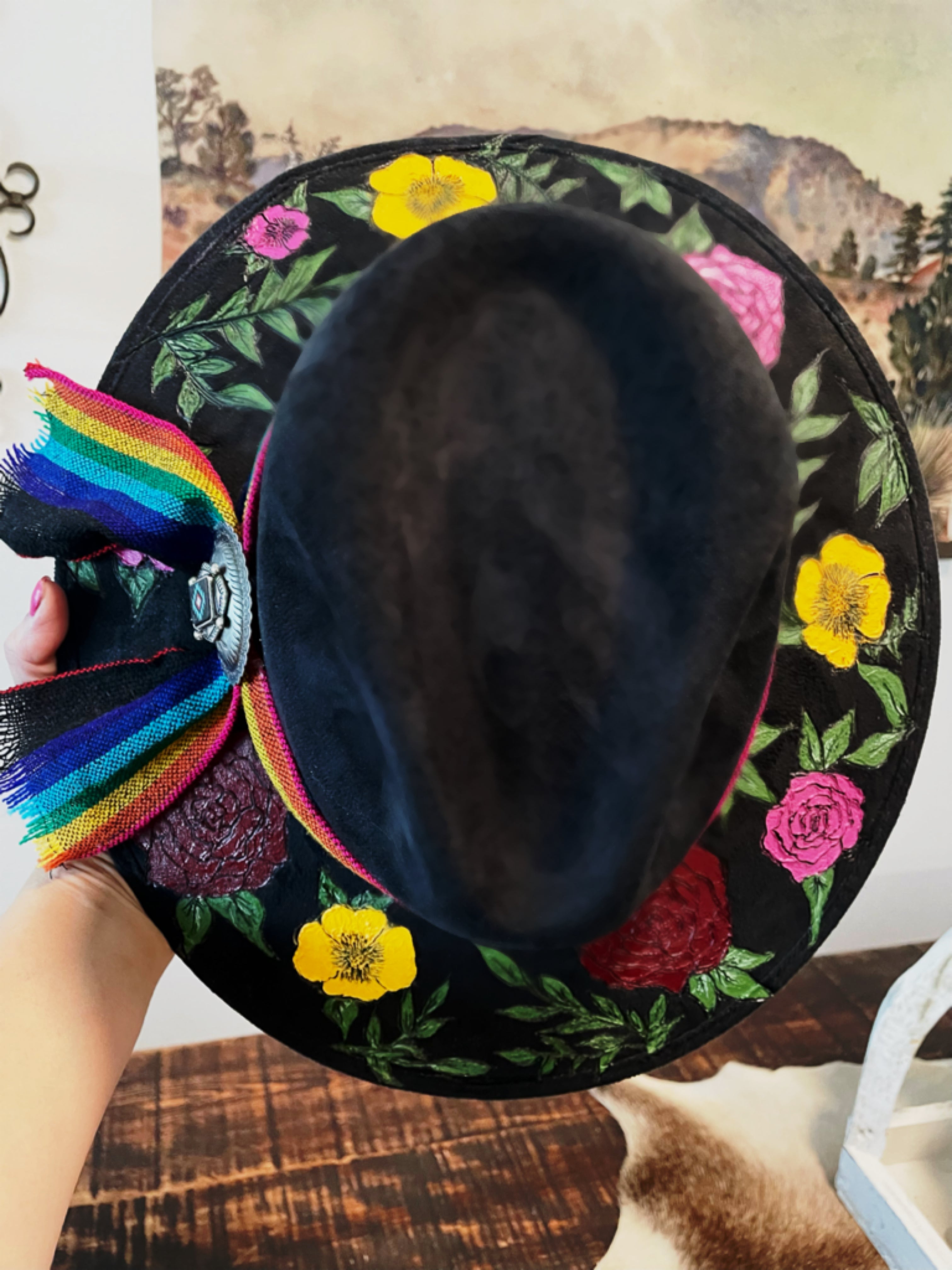 The Freda - Hand Painted Suede Vaquera/Rancher Hat