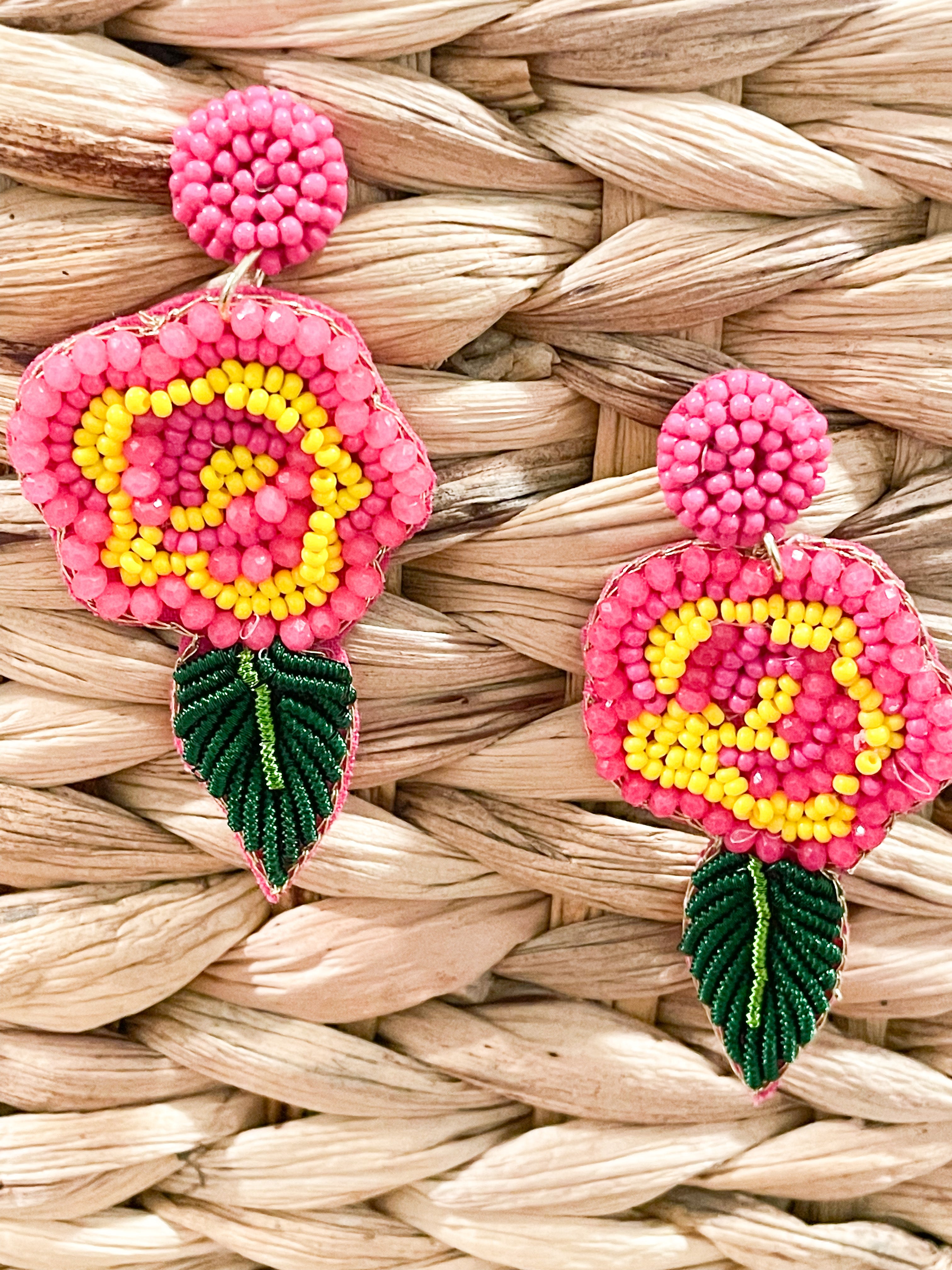 Pink & Yellow Floral Beaded Earrings
