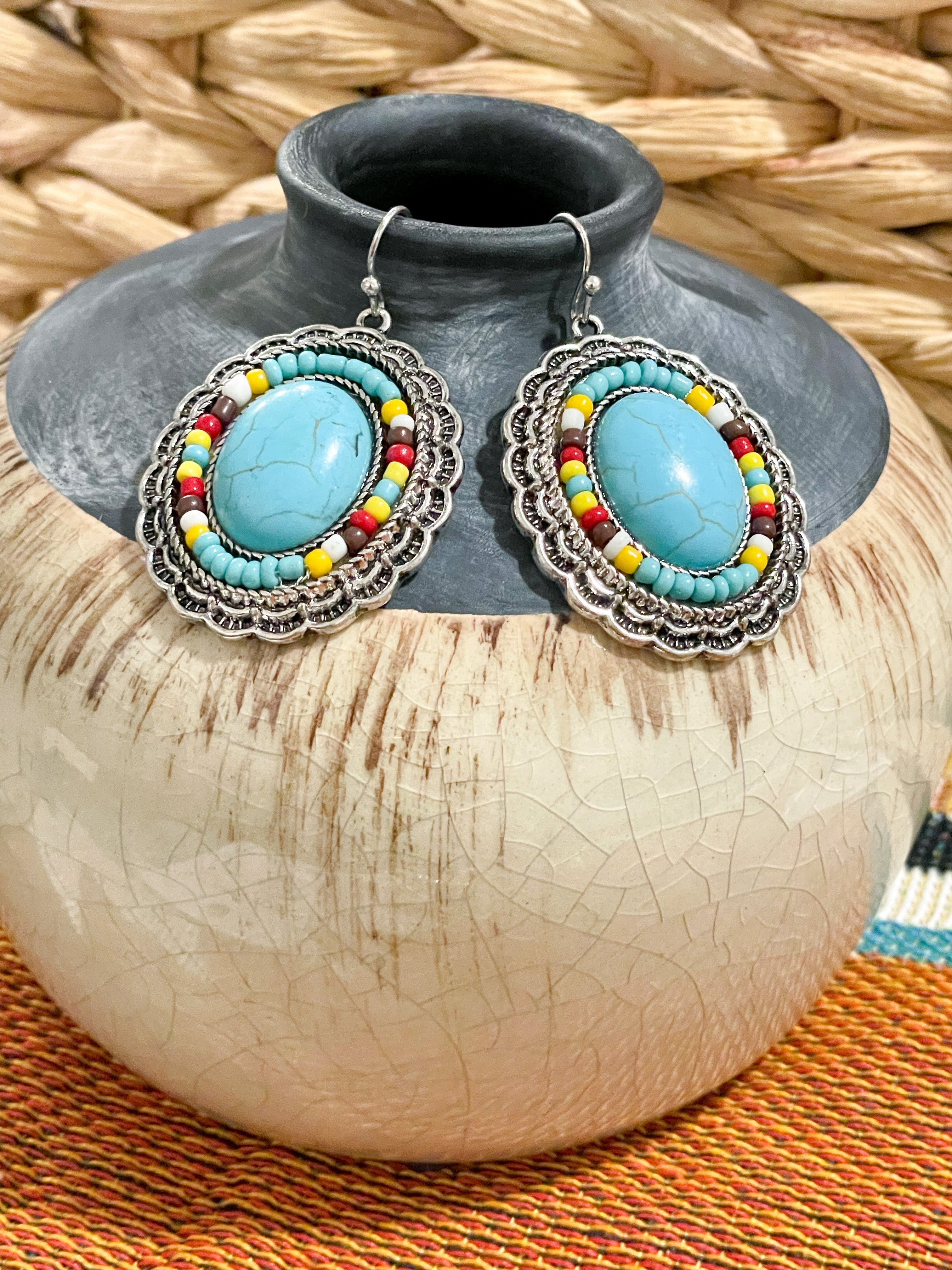 Turquoise Stone Silver Earrings