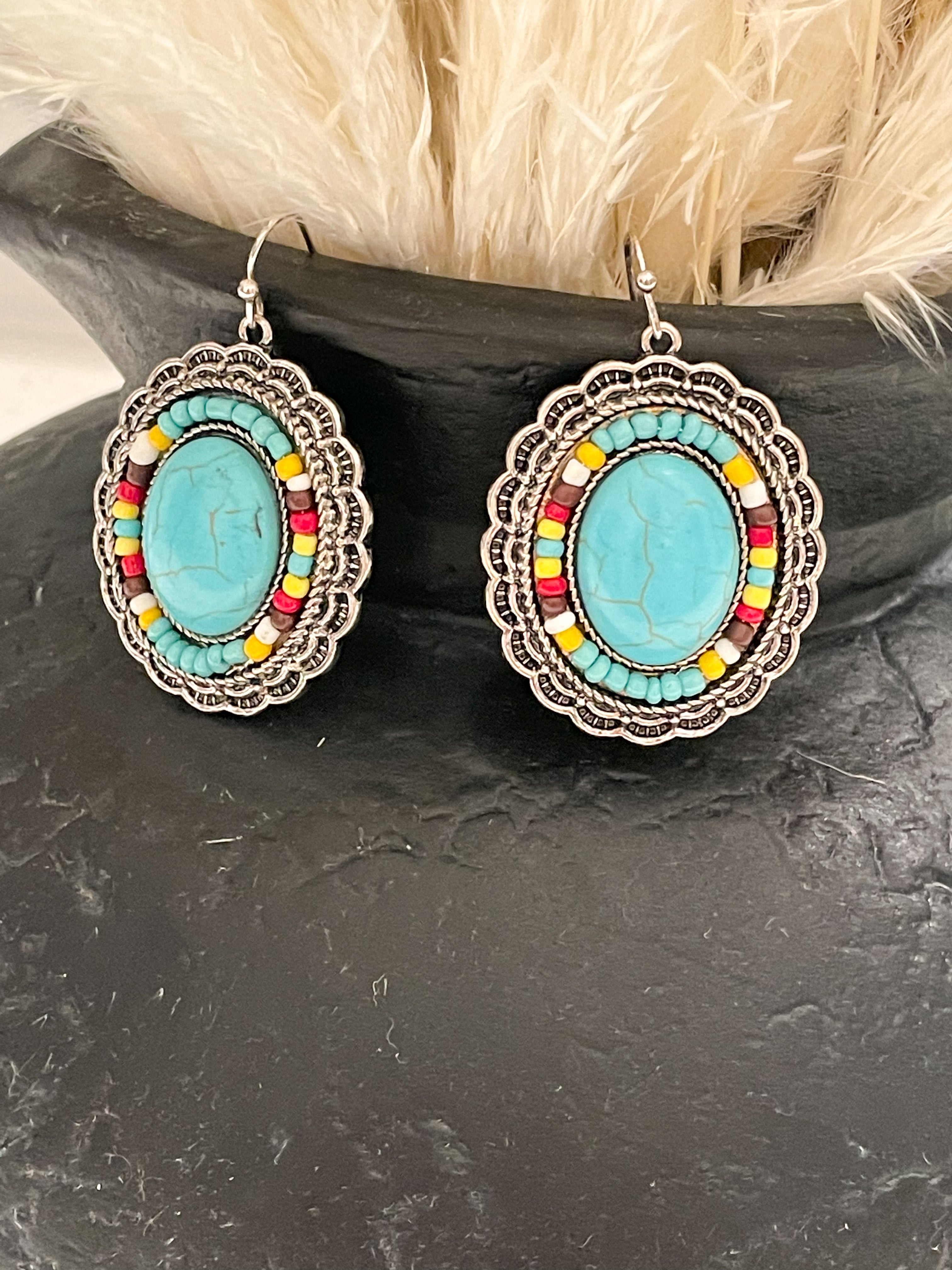 Turquoise Stone Silver Earrings