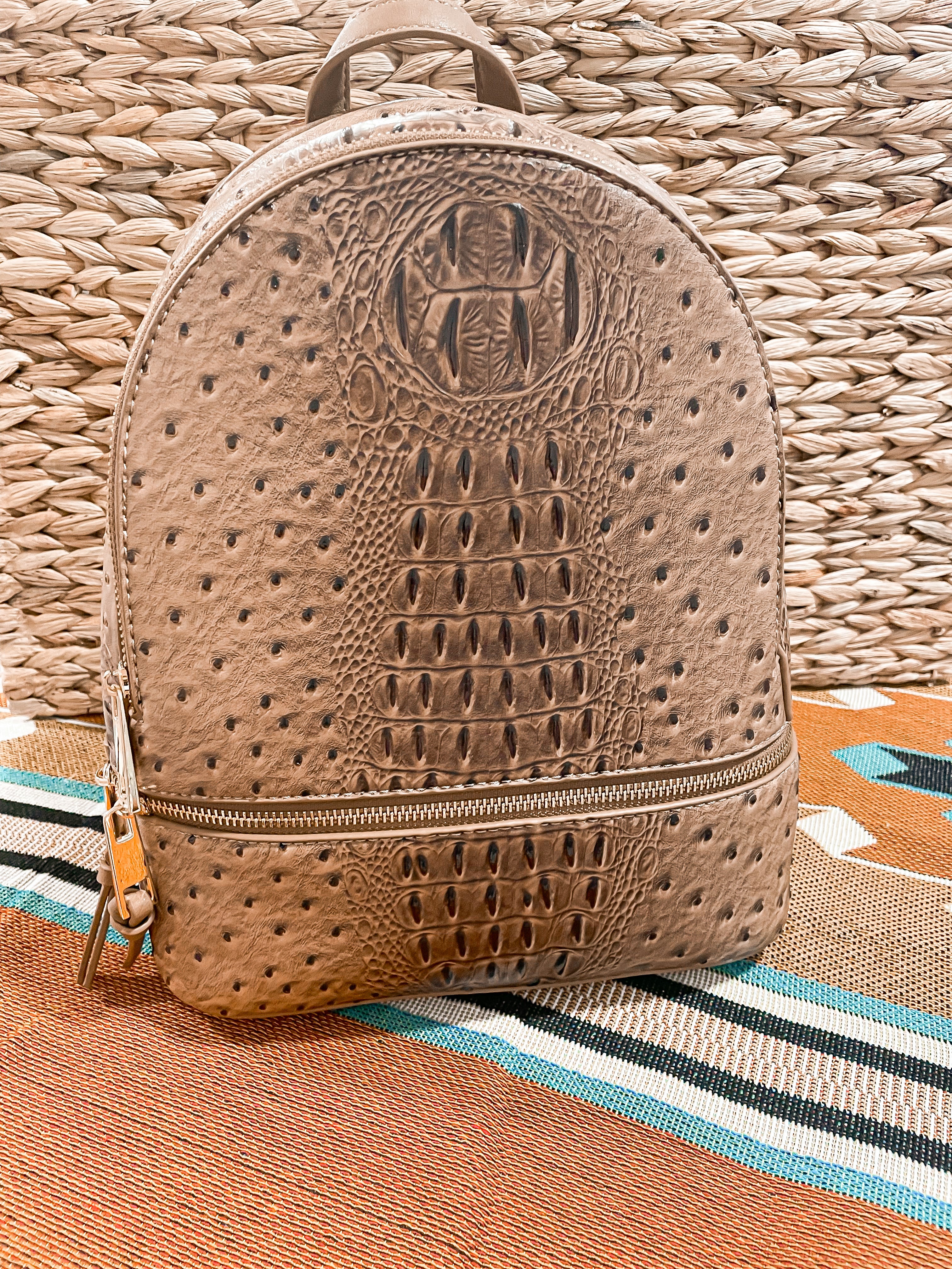 Desert Tan Crocodile Embossed Backpack ++  Matching Wallet