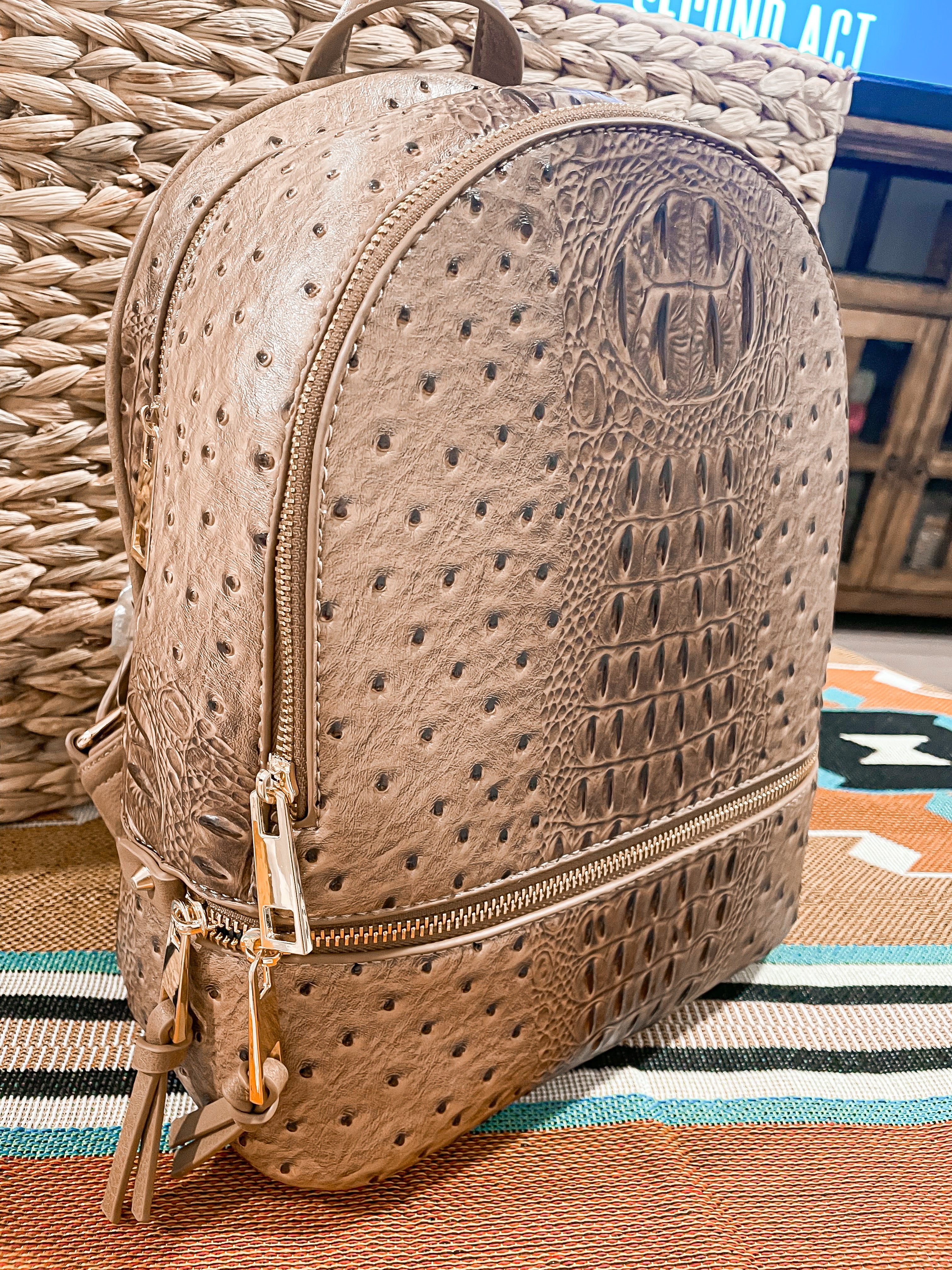 Desert Tan Crocodile Embossed Backpack ++  Matching Wallet
