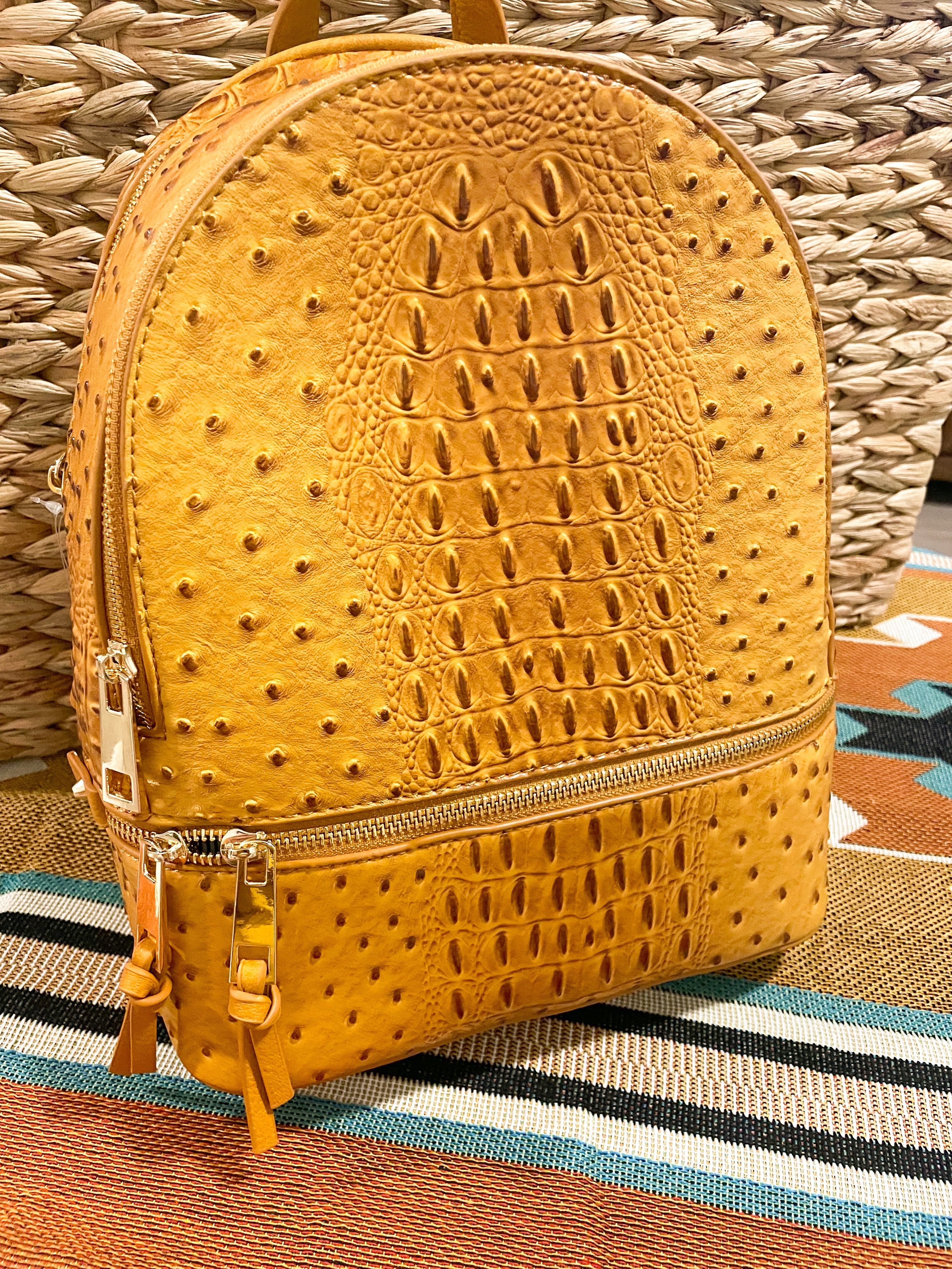 Medallion Yellow Crocodile Embossed Backpack ++ Matching Wallet