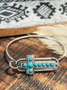 Turquoise Cross Silvertone Bracelet (SALE)
