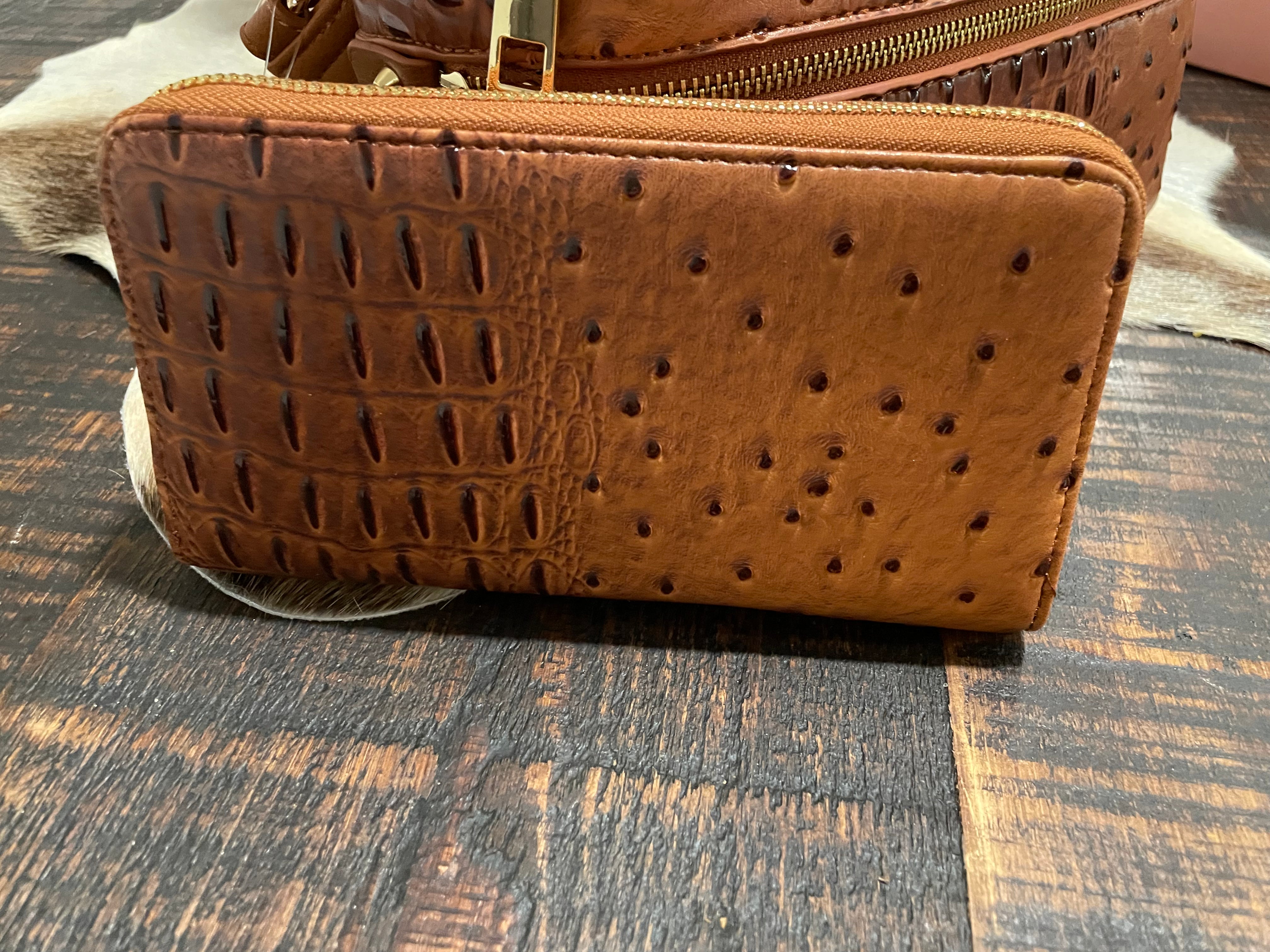 Cognac Crocodile Embossed Backpack ++ Matching Wallet