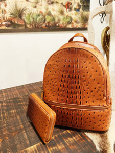 Cognac Crocodile Embossed Backpack ++ Matching Wallet