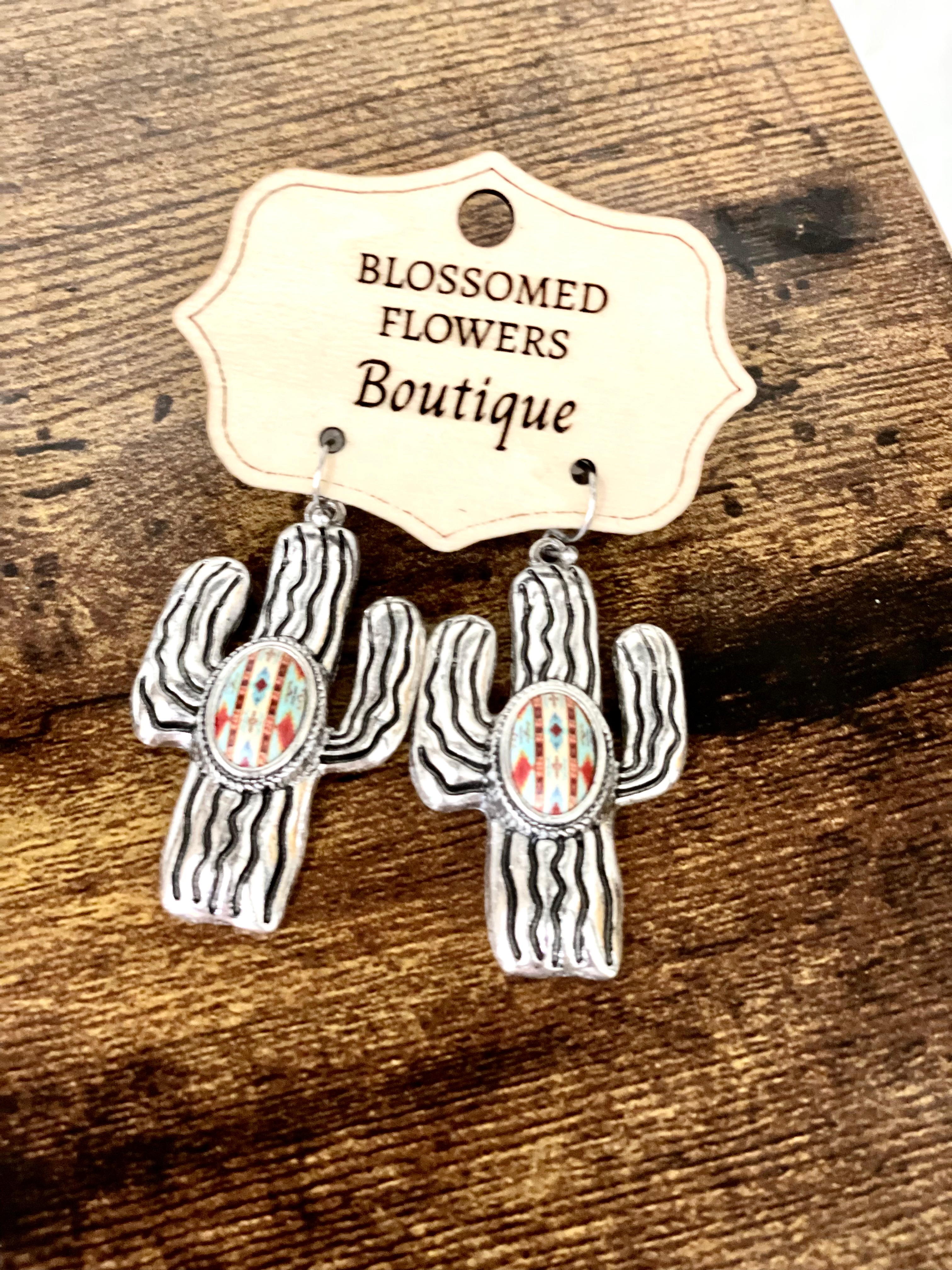 Antique Silver Cactus Dangle Earrings
