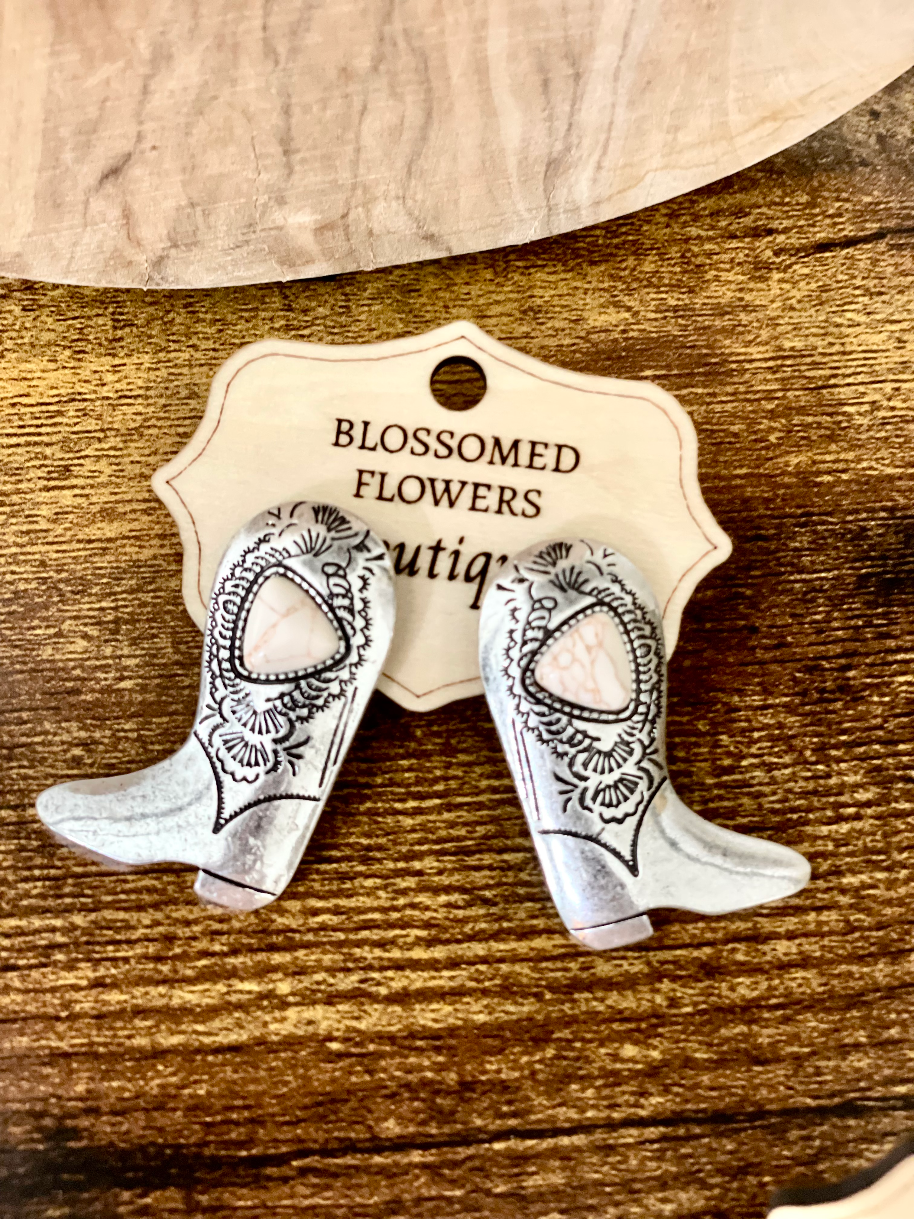 Antique Silver Western Boot Earrings