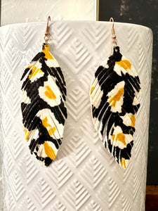 Yellow and Black Leopard Feather Earrings-SOLD OUT